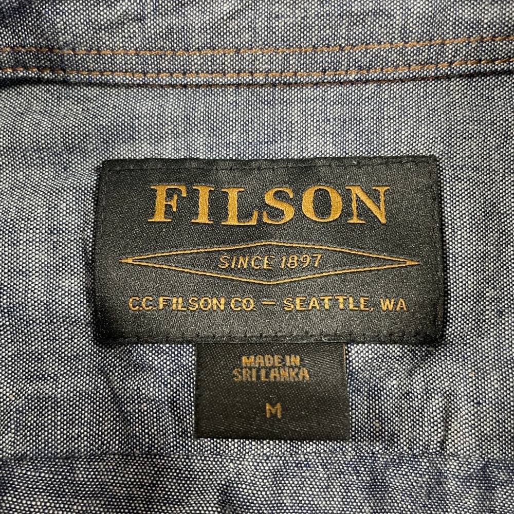 C.C. Filson Mens Button Down Shirt Medium Blue Chambray Denim Long Sleeve Cotton - Picture 3 of 12